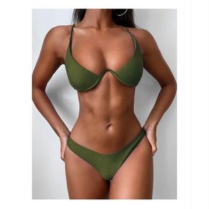 Zaful Olive Green Underwire Bikini Set